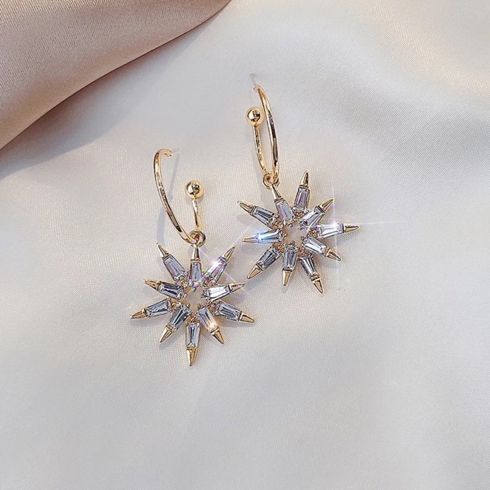 Shiny Crystal Sun Hoop Drop Stud Earrings